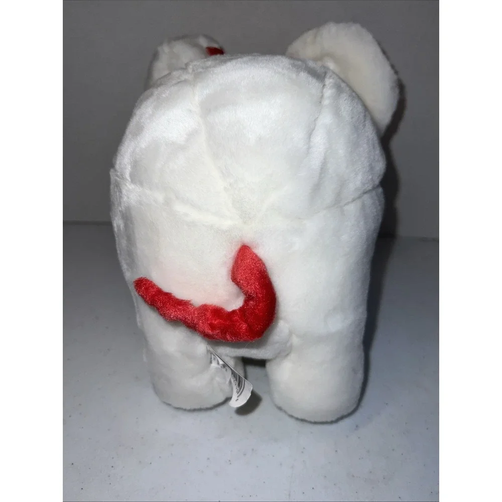 Vintage Walmart Plush White Elephant Red Polka Dot Bow Valentines Flower 10